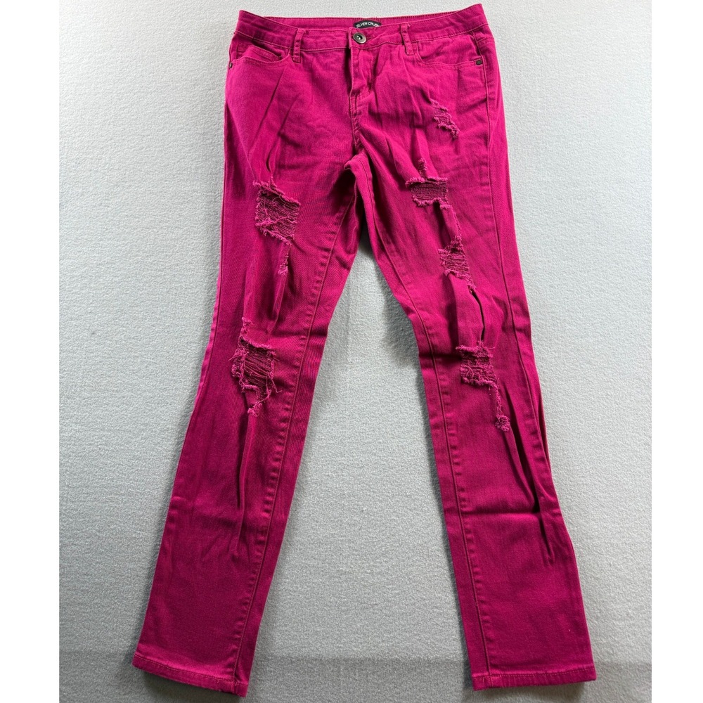 Silver Crush Distressed Jeans Womens 7/8 Pink Skinny Low Rise Denim P16058CN-62